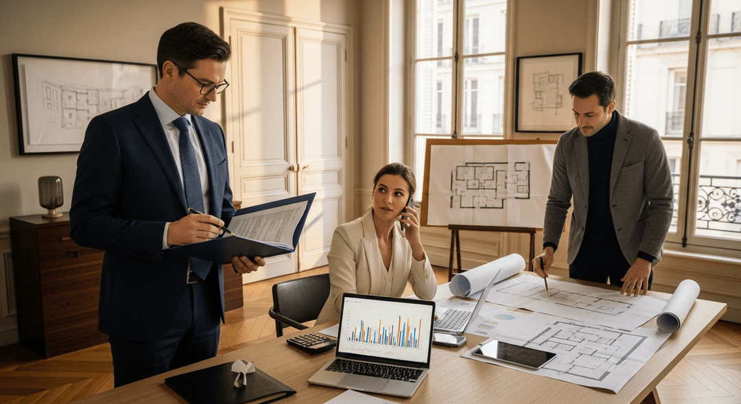 Expert immobilier (diagnostiqueur, notaire, courtier) au travail